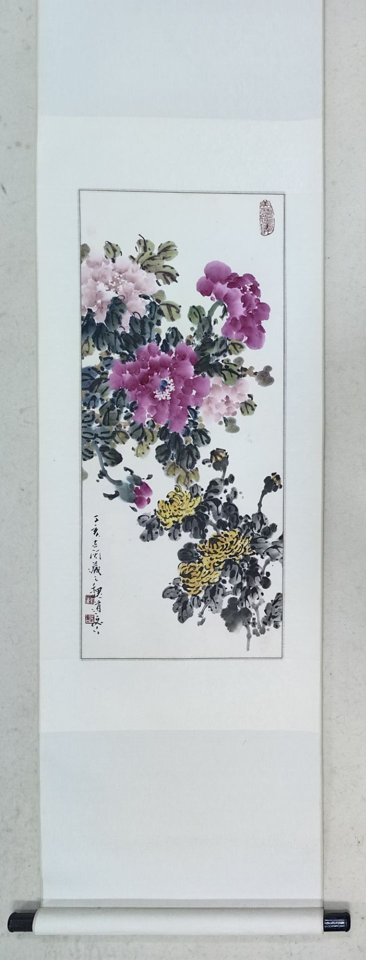 溥心畬弟子、台湾书画名家*魏道密先生】2007年作品《富贵牡丹》，原裱
