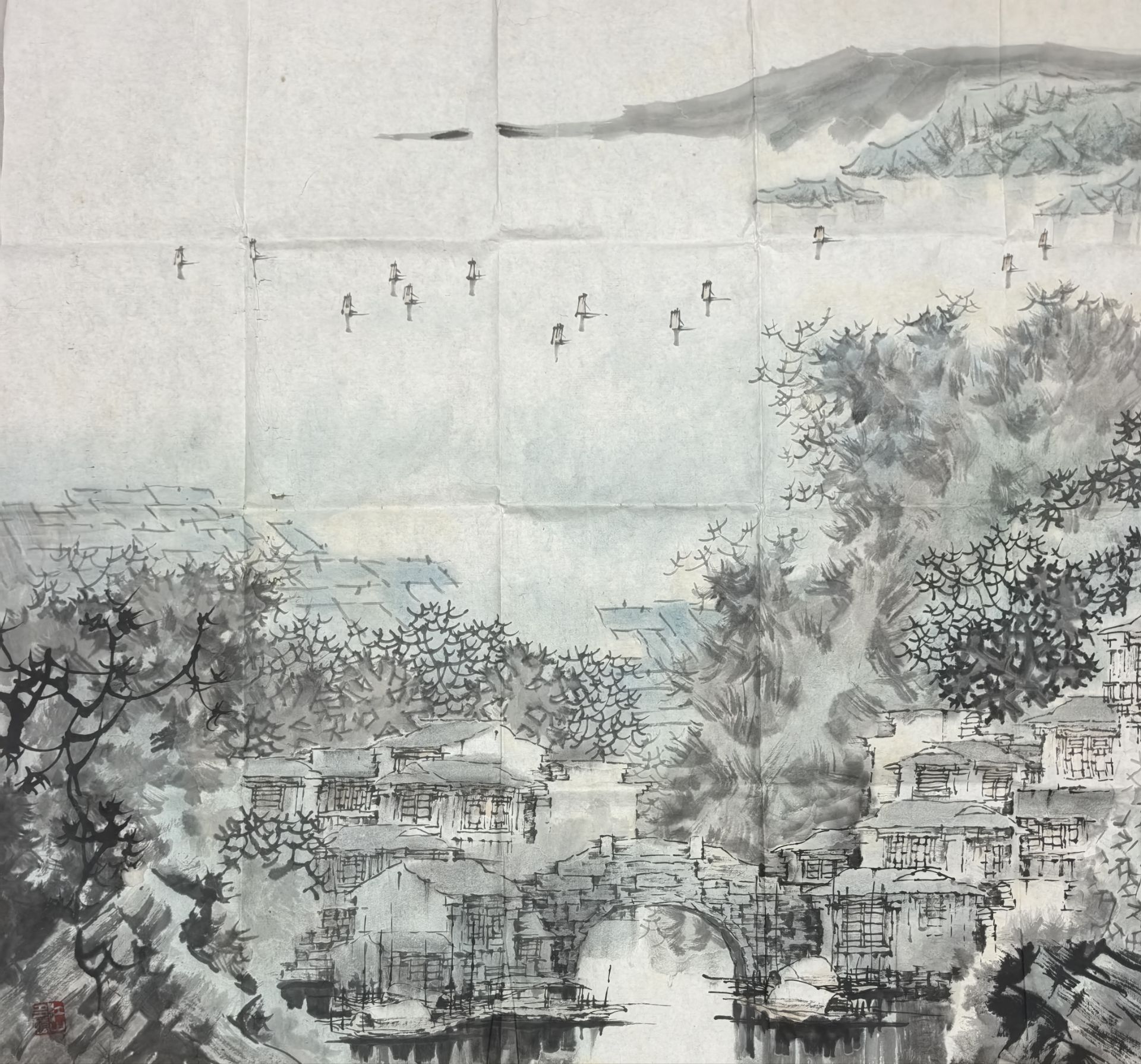 中国古墨　山水清音 丁德邻《山水清音》六尺整张，软片-丁德邻-聚珍轩-